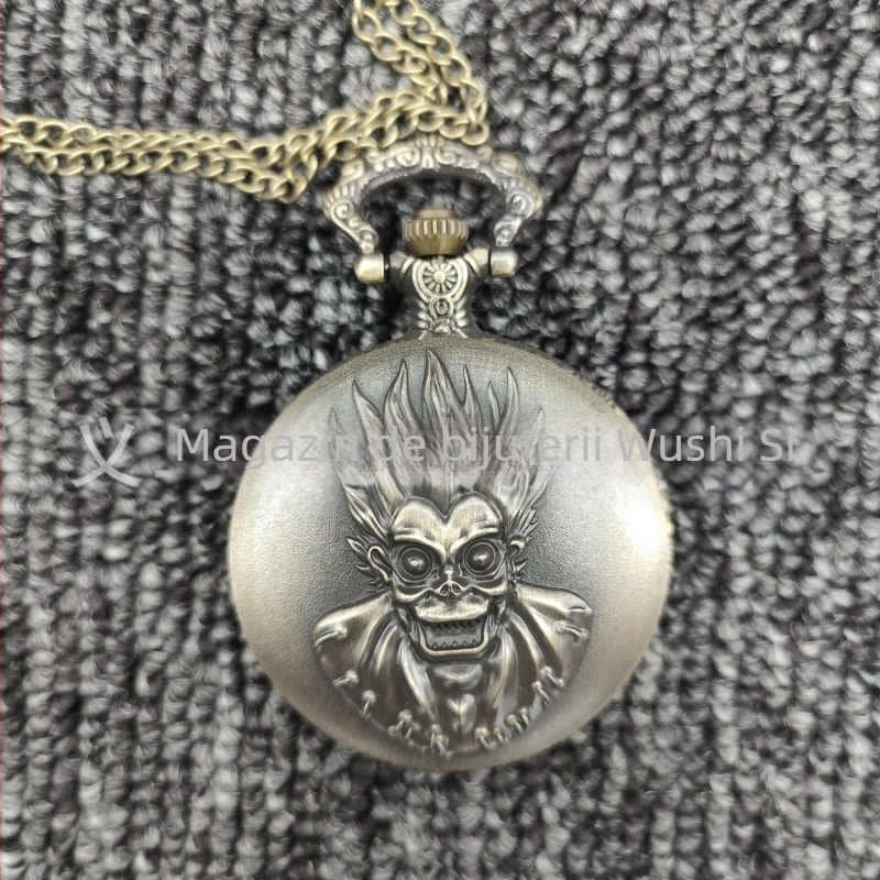 Ceas de buzunar cu cuarț, carcasă metalică, cadran rotund, motiv de locomotivă gravat, mecanism 68