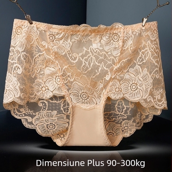 Chiloți femei talie înaltă din dantelă jacquard – efect de ridicare a feselor, respirabili, nylon 80–90%