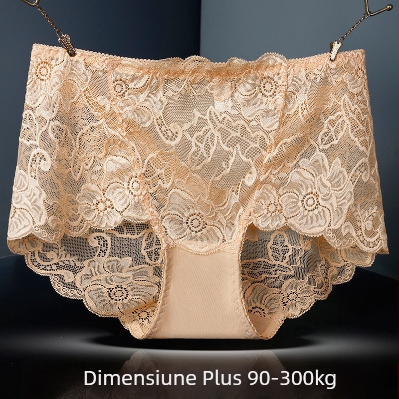 Chiloți femei talie înaltă din dantelă jacquard – efect de ridicare a feselor, respirabili, nylon 80–90%