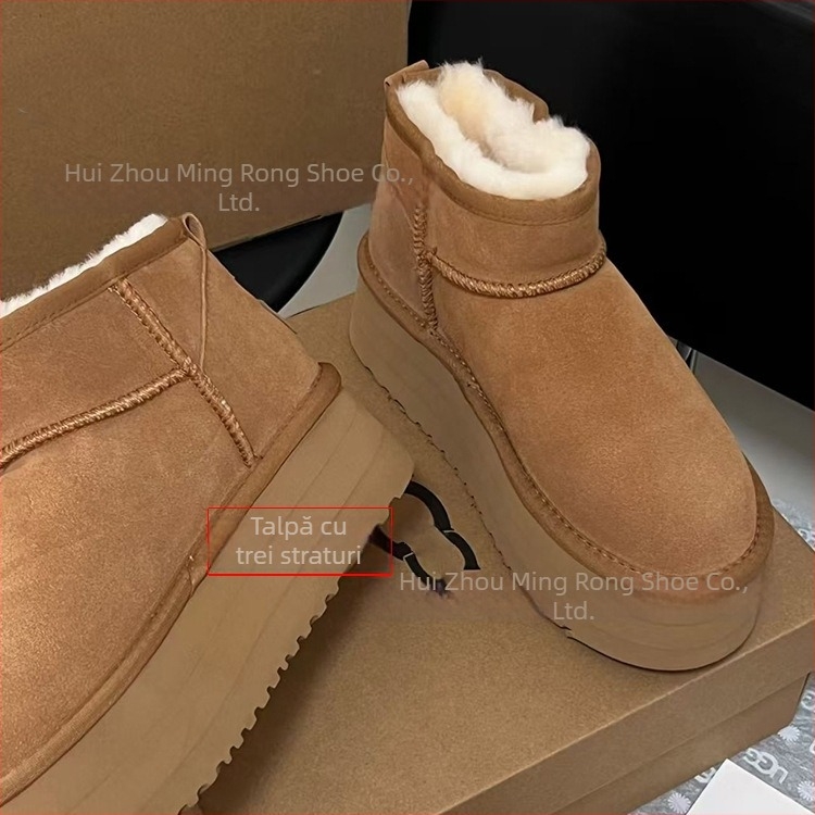 Cizme de zăpadă pentru femei, partea superioară din blană, căptușite cu lână de oaie, talpă groasă, glezna joasă, iarna 2025