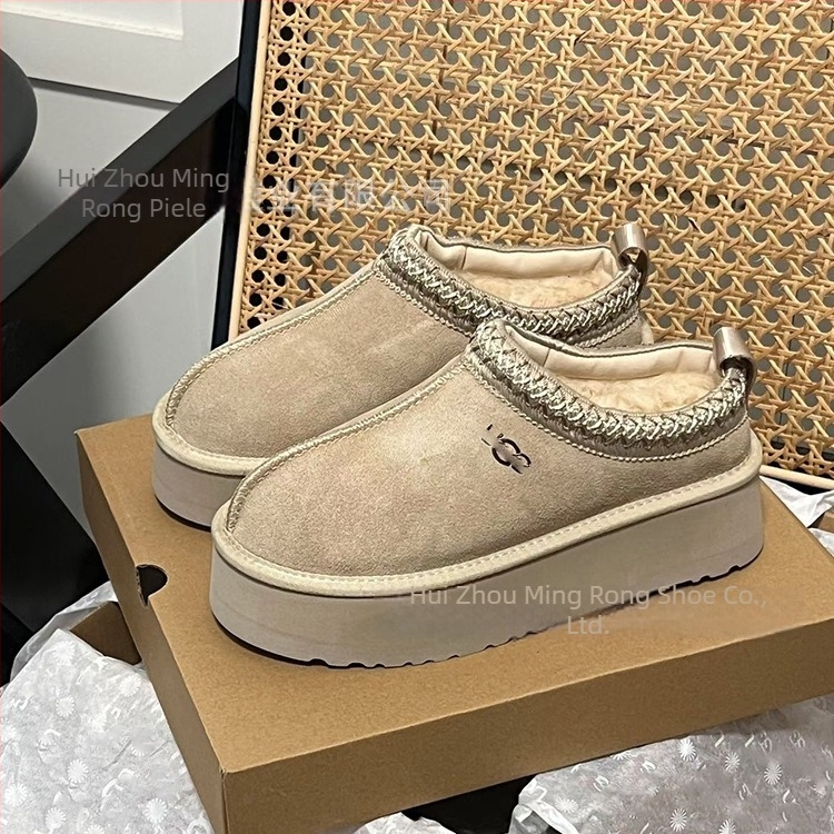 Cizme de zăpadă pentru femei, partea superioară din blană, căptușite cu lână de oaie, talpă groasă, glezna joasă, iarna 2025