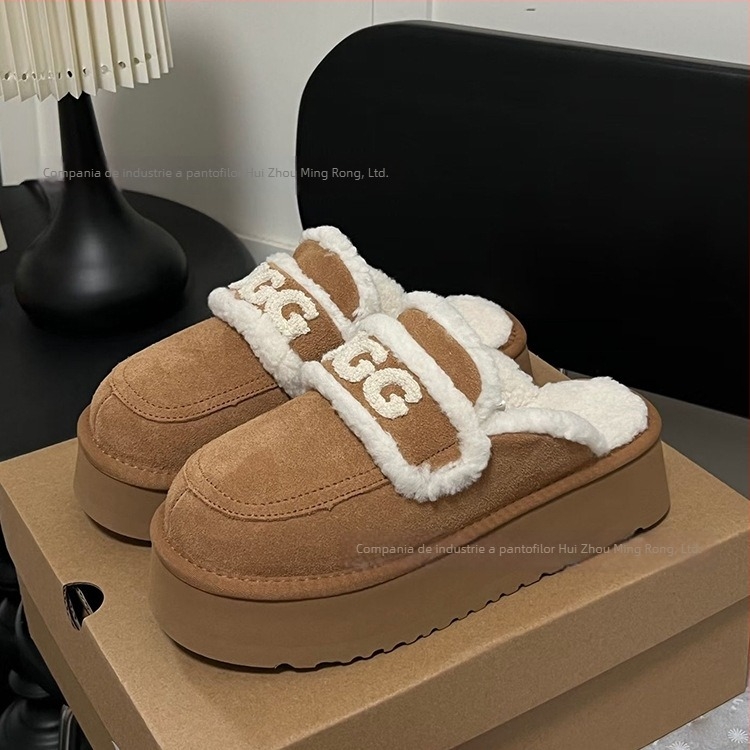 Cizme de zăpadă pentru femei, partea superioară din blană, căptușite cu lână de oaie, talpă groasă, glezna joasă, iarna 2025