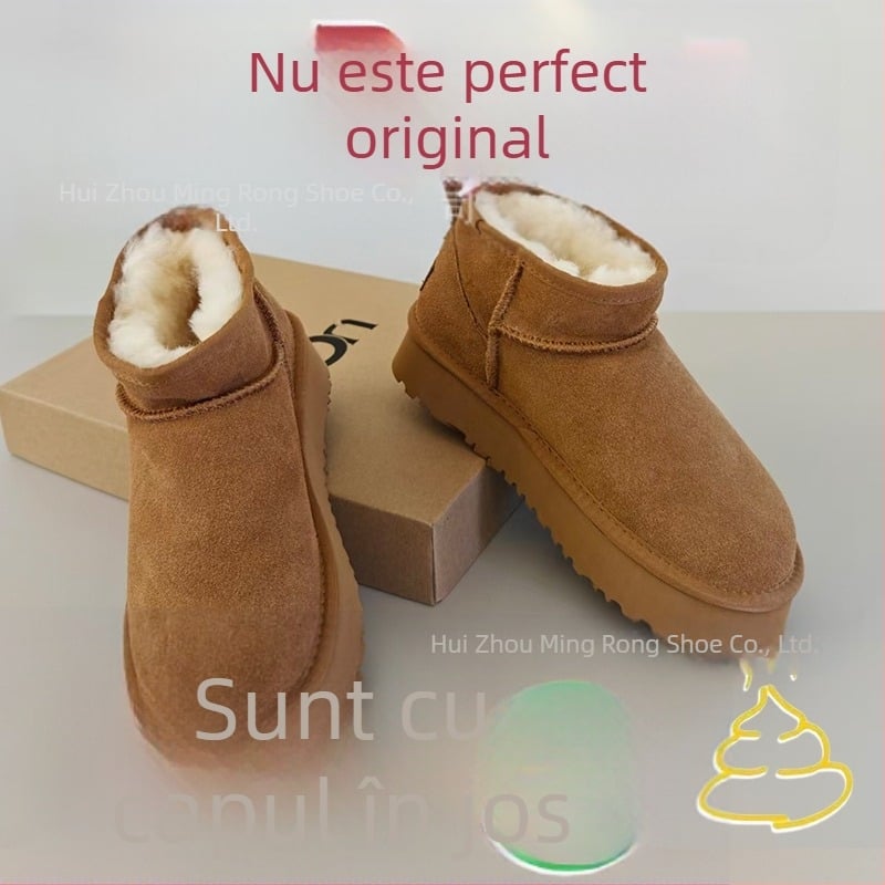 Cizme de zăpadă pentru femei, partea superioară din blană, căptușite cu lână de oaie, talpă groasă, glezna joasă, iarna 2025