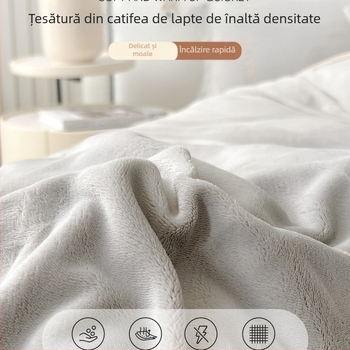 Set de pat Milk Velvet, patru piese, cu două fețe plușate și călduț pentru toamnă și iarnă — husă de pilotă, cearșafuri și fețe de pernă