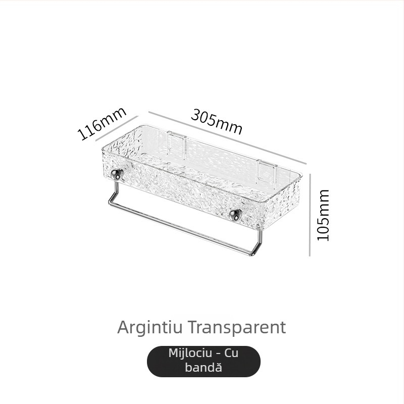Raft de baie pentru montaj pe perete — fără găuri, organizator din plastic pentru cosmetică și prosoape