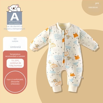Sac de dormit pentru bebeluși cu picioare separate pentru iarnă — țesătură din bumbac pur, umplutură din bumbac gol, greutate sub 0,5 kg, conținut 100% bumbac
