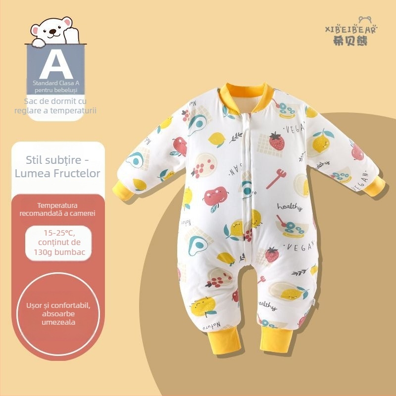 Sac de dormit pentru bebeluși cu picioare separate pentru iarnă — țesătură din bumbac pur, umplutură din bumbac gol, greutate sub 0,5 kg, conținut 100% bumbac