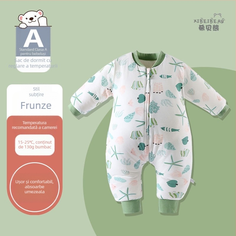 Sac de dormit pentru bebeluși cu picioare separate pentru iarnă — țesătură din bumbac pur, umplutură din bumbac gol, greutate sub 0,5 kg, conținut 100% bumbac