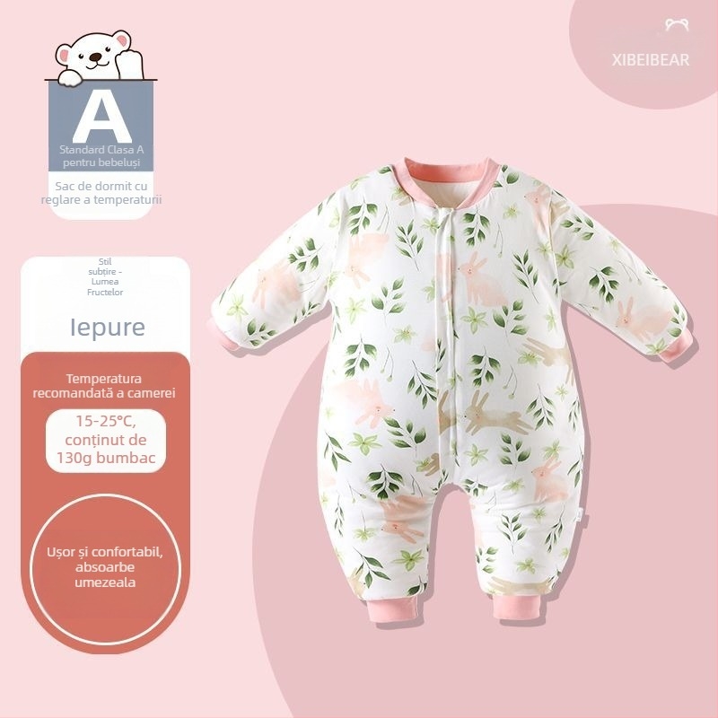 Sac de dormit pentru bebeluși cu picioare separate pentru iarnă — țesătură din bumbac pur, umplutură din bumbac gol, greutate sub 0,5 kg, conținut 100% bumbac