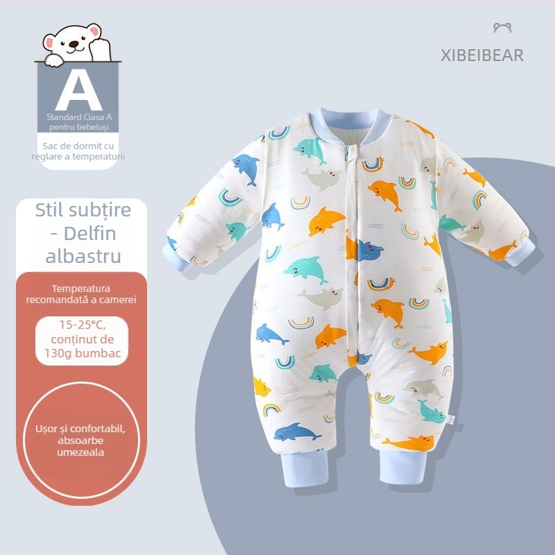 Sac de dormit pentru bebeluși cu picioare separate pentru iarnă — țesătură din bumbac pur, umplutură din bumbac gol, greutate sub 0,5 kg, conținut 100% bumbac