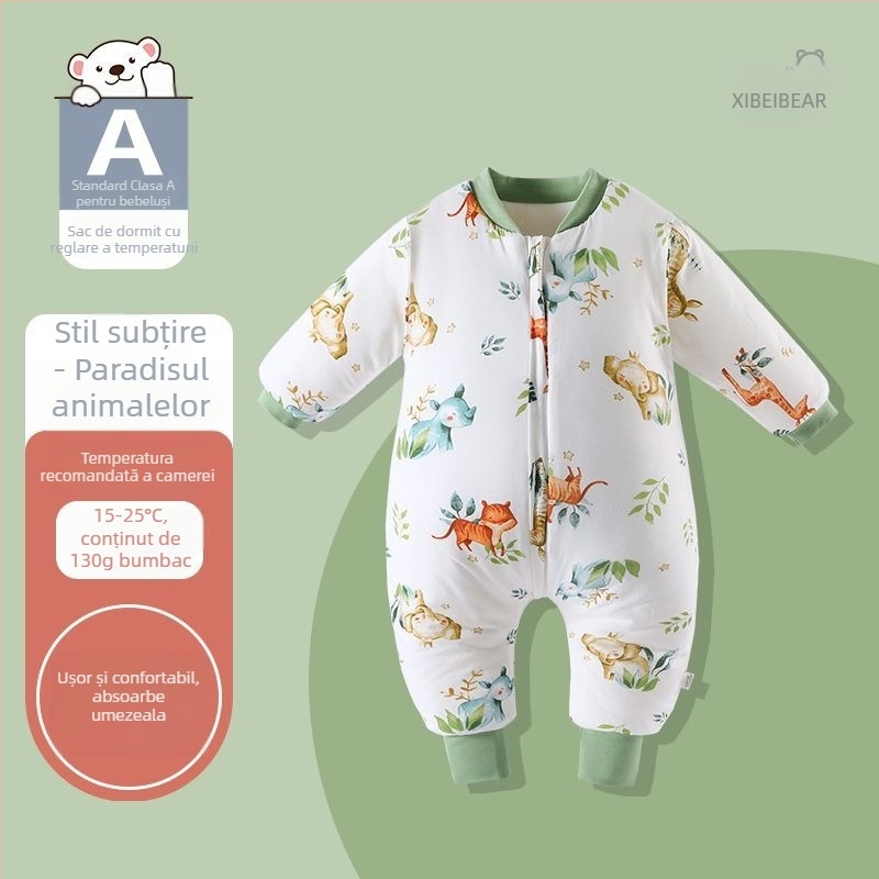 Sac de dormit pentru bebeluși cu picioare separate pentru iarnă — țesătură din bumbac pur, umplutură din bumbac gol, greutate sub 0,5 kg, conținut 100% bumbac