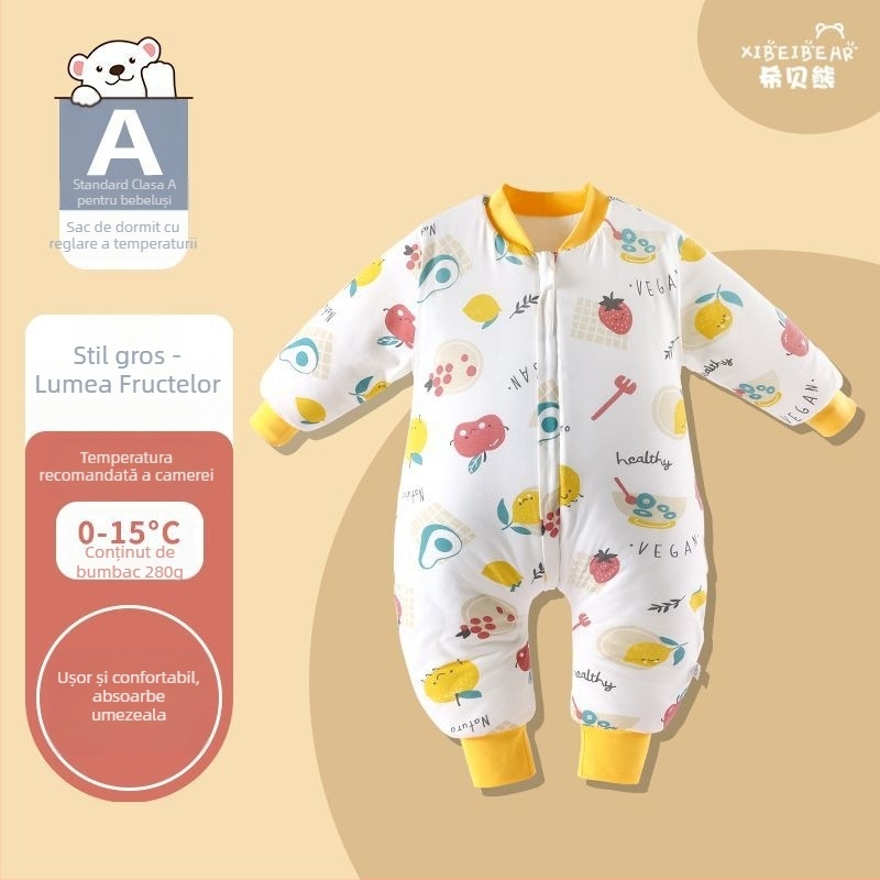 Sac de dormit pentru bebeluși cu picioare separate pentru iarnă — țesătură din bumbac pur, umplutură din bumbac gol, greutate sub 0,5 kg, conținut 100% bumbac