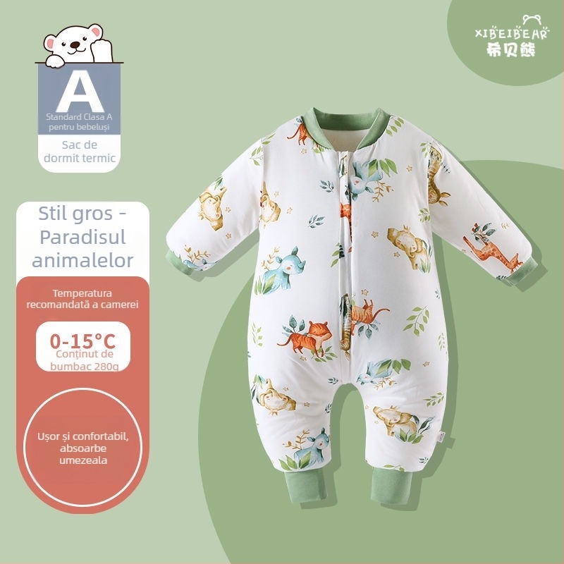 Sac de dormit pentru bebeluși cu picioare separate pentru iarnă — țesătură din bumbac pur, umplutură din bumbac gol, greutate sub 0,5 kg, conținut 100% bumbac