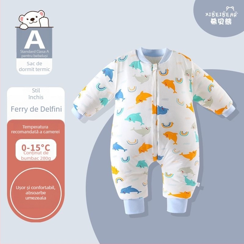 Sac de dormit pentru bebeluși cu picioare separate pentru iarnă — țesătură din bumbac pur, umplutură din bumbac gol, greutate sub 0,5 kg, conținut 100% bumbac