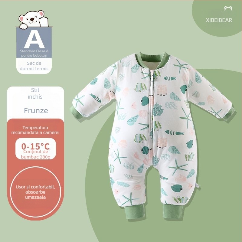 Sac de dormit pentru bebeluși cu picioare separate pentru iarnă — țesătură din bumbac pur, umplutură din bumbac gol, greutate sub 0,5 kg, conținut 100% bumbac
