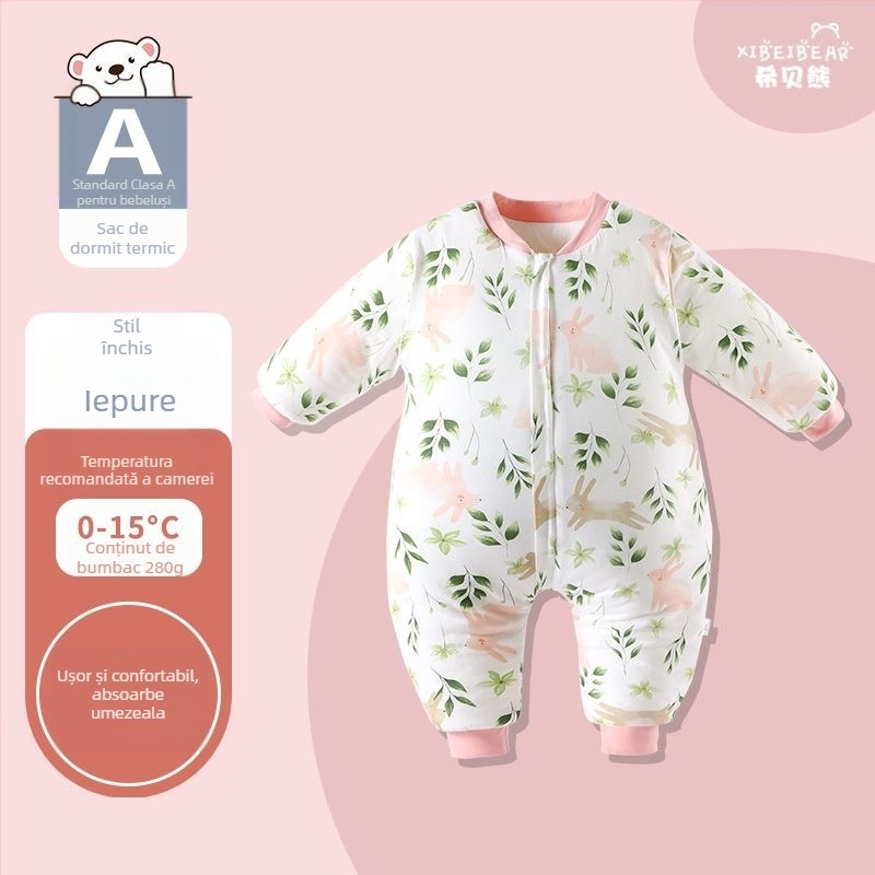 Sac de dormit pentru bebeluși cu picioare separate pentru iarnă — țesătură din bumbac pur, umplutură din bumbac gol, greutate sub 0,5 kg, conținut 100% bumbac