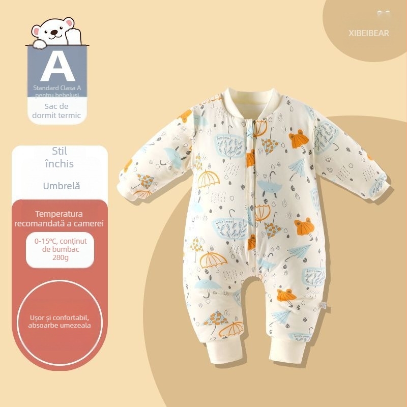 Sac de dormit pentru bebeluși cu picioare separate pentru iarnă — țesătură din bumbac pur, umplutură din bumbac gol, greutate sub 0,5 kg, conținut 100% bumbac