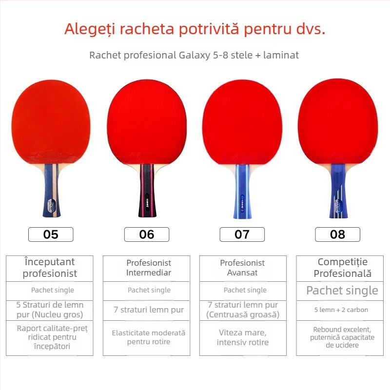 Rachetă de tenis de masă Galaxy cu 56 stele, înaltă elasticitate, pentru copii, clasă profesională, lovitură dreaptă