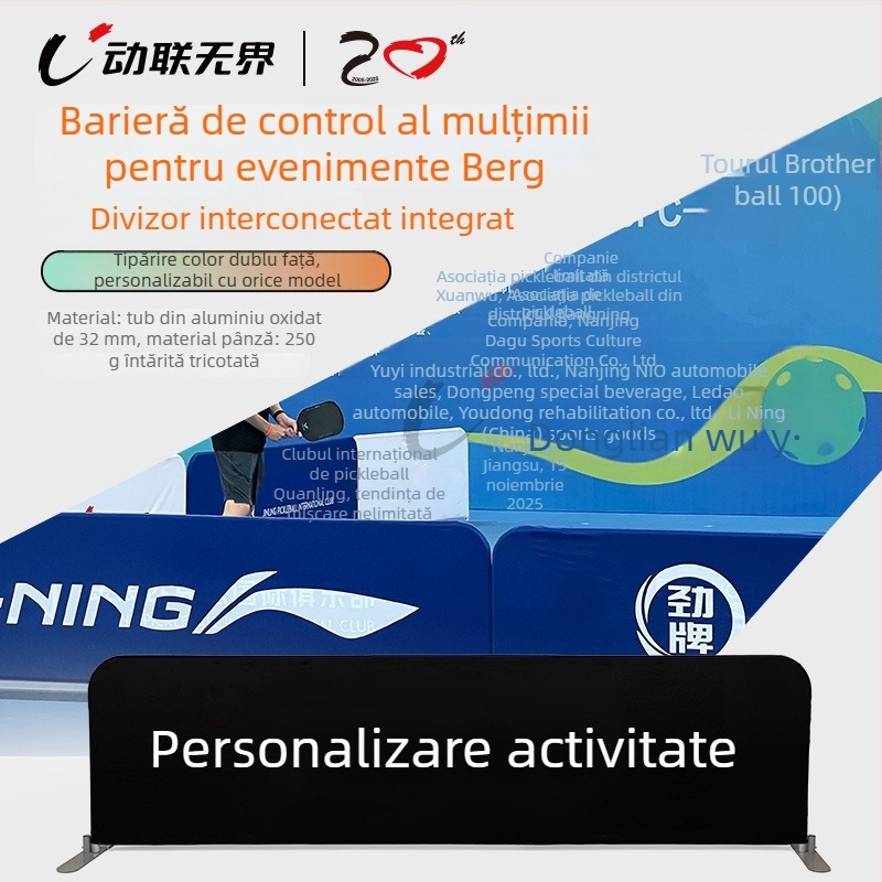 Gardă mobilă pentru pickleball și tenis cu suport display publicitar, cadru de teren, versiune A, pliabil. Material: țesătură warp-knit 250 g/m²; țeavă de aluminiu, necorozivă. Greutate: 5,2 kg. Potrivit pentru împărțirea zonelor de pickleball, fotbal și e