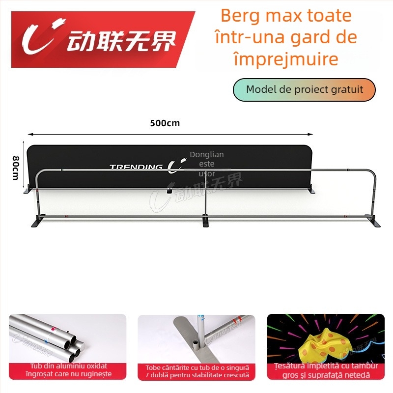 Gardă mobilă pentru pickleball și tenis cu suport display publicitar, cadru de teren, versiune A, pliabil. Material: țesătură warp-knit 250 g/m²; țeavă de aluminiu, necorozivă. Greutate: 5,2 kg. Potrivit pentru împărțirea zonelor de pickleball, fotbal și e