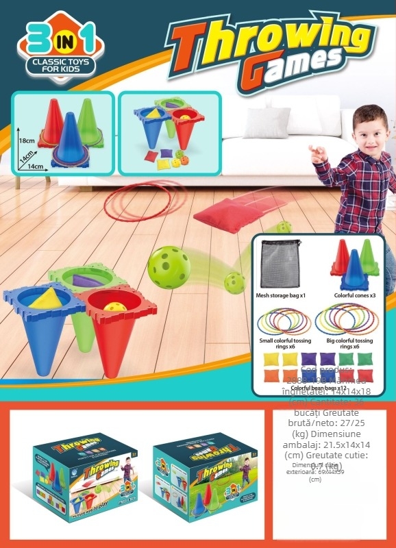 Ineluri de aruncat din plastic, în formă de corn de înghețată, pentru antrenament senzorial – luminoase în întuneric, trei în unu, potrivite pentru copii 4–6 ani (material: plastic; funcție: aruncare inele; vârstă: 4–6; luminoase în întuneric; trei în unu)