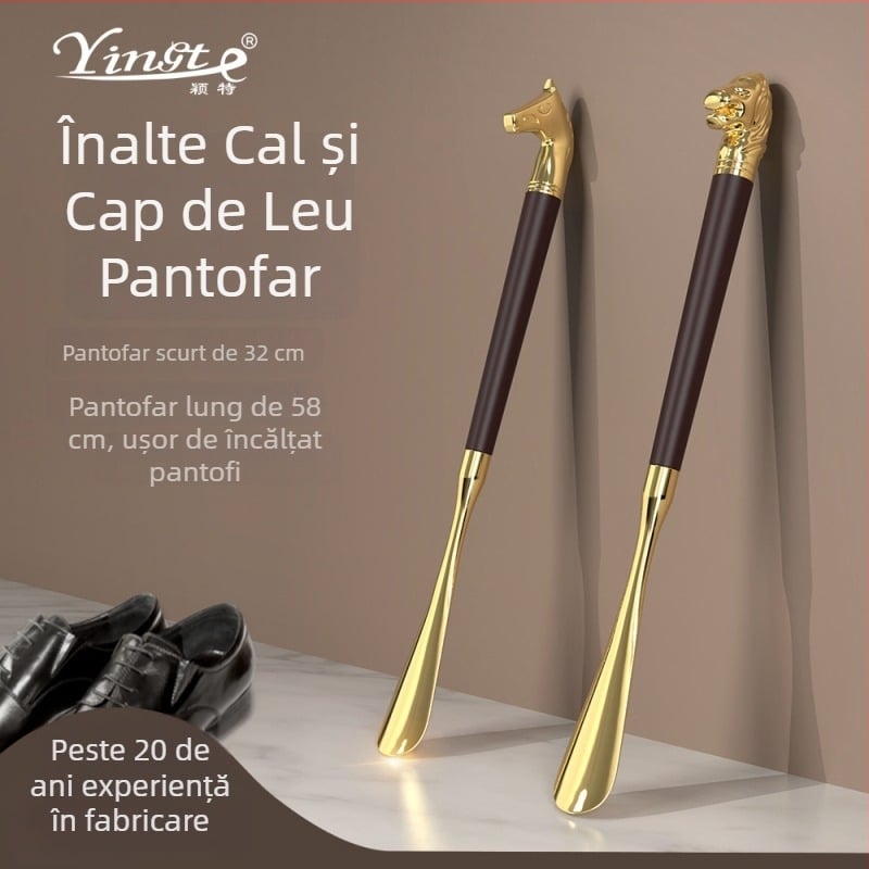 Șlefuitor de pantofi cu cap de leu și cap de cal, motiv zodiac de 12 semne, corp din lemn solid cu acoperire din aliaj, lungime 32 cm, model XB137, Yingte