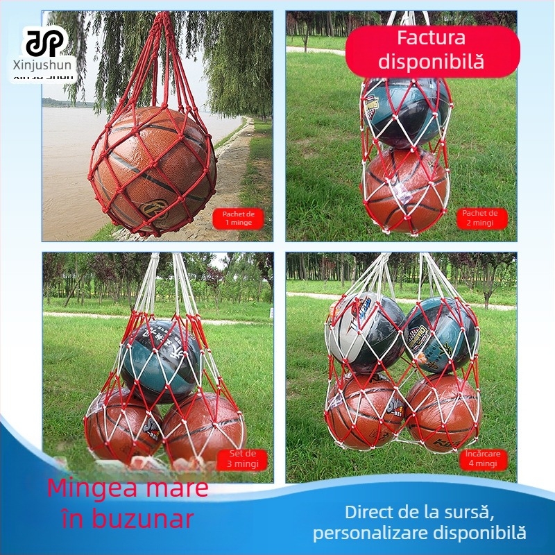 Geantă de mingi cu plasă pentru baschet, fotbal și volei, cu capacitate mare; material: poliester și polipropilenă; personalizare disponibilă