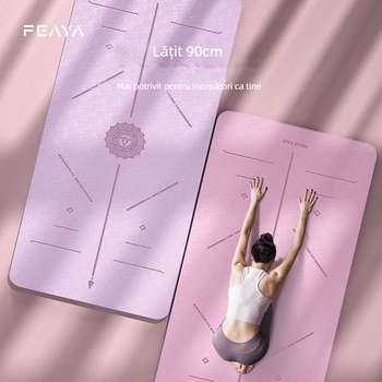 Covoraș de yoga din TPE cu linii de aliniere, absorbție a șocurilor, aderență anti-derapare, design îngroșat și mai lat
