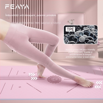 Covoraș de yoga din TPE cu linii de aliniere, absorbție a șocurilor, aderență anti-derapare, design îngroșat și mai lat