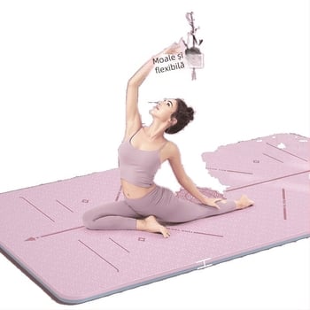 Covoraș de yoga din TPE cu linii de aliniere, absorbție a șocurilor, aderență anti-derapare, design îngroșat și mai lat