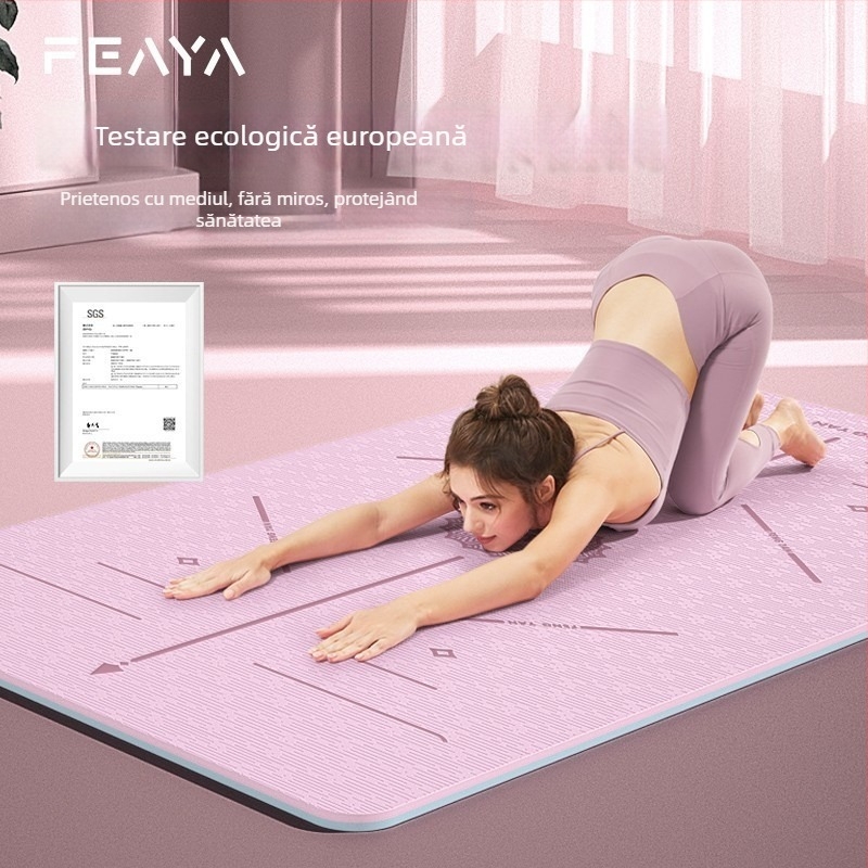 Covoraș de yoga din TPE cu linii de aliniere, absorbție a șocurilor, aderență anti-derapare, design îngroșat și mai lat