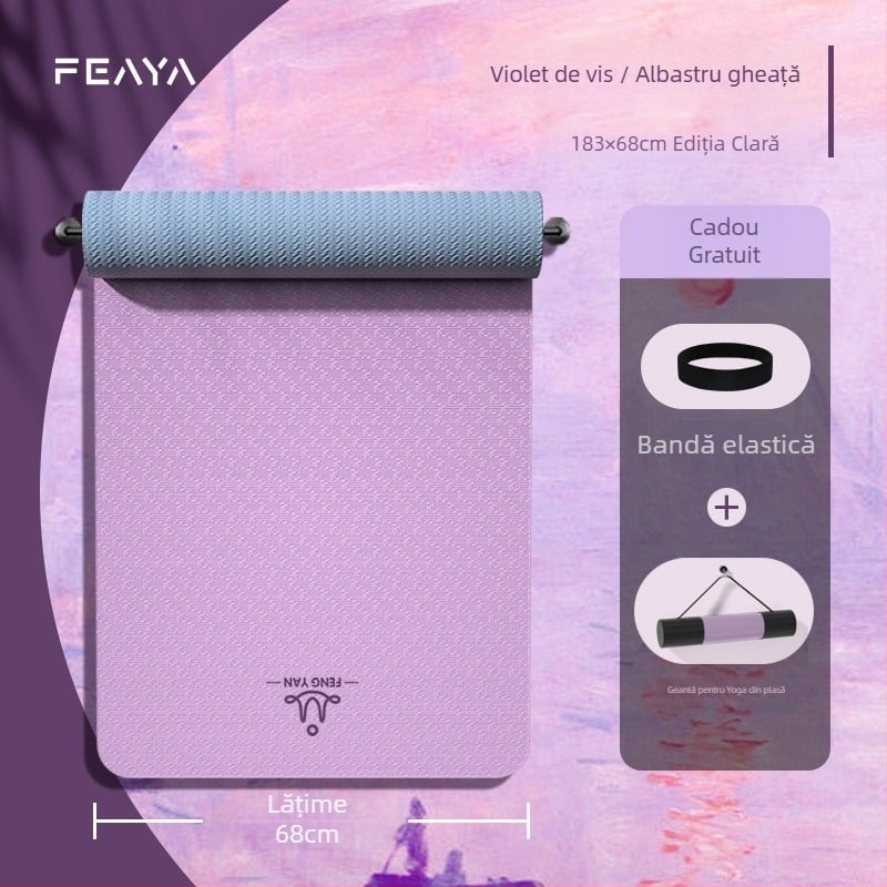 Covoraș de yoga din TPE cu linii de aliniere, absorbție a șocurilor, aderență anti-derapare, design îngroșat și mai lat