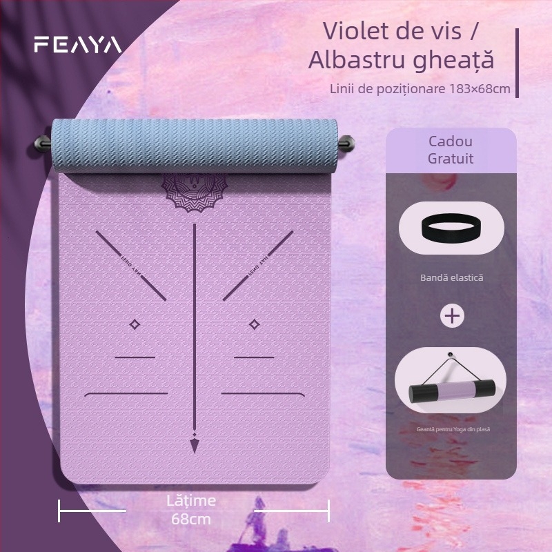 Covoraș de yoga din TPE cu linii de aliniere, absorbție a șocurilor, aderență anti-derapare, design îngroșat și mai lat