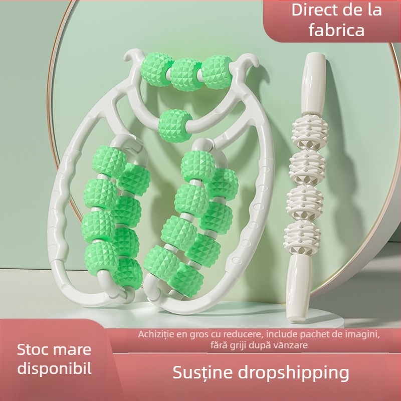 Rola de masaj pentru picioare cu roți inel — dispozitiv portabil pentru masajul gambelor (3–4 roți)