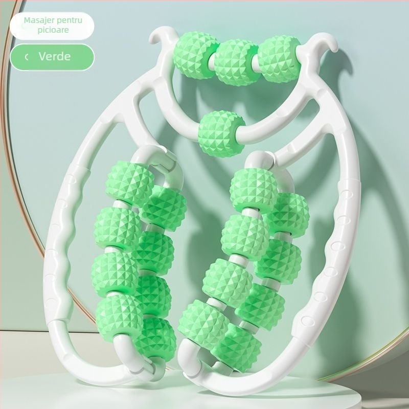 Rola de masaj pentru picioare cu roți inel — dispozitiv portabil pentru masajul gambelor (3–4 roți)