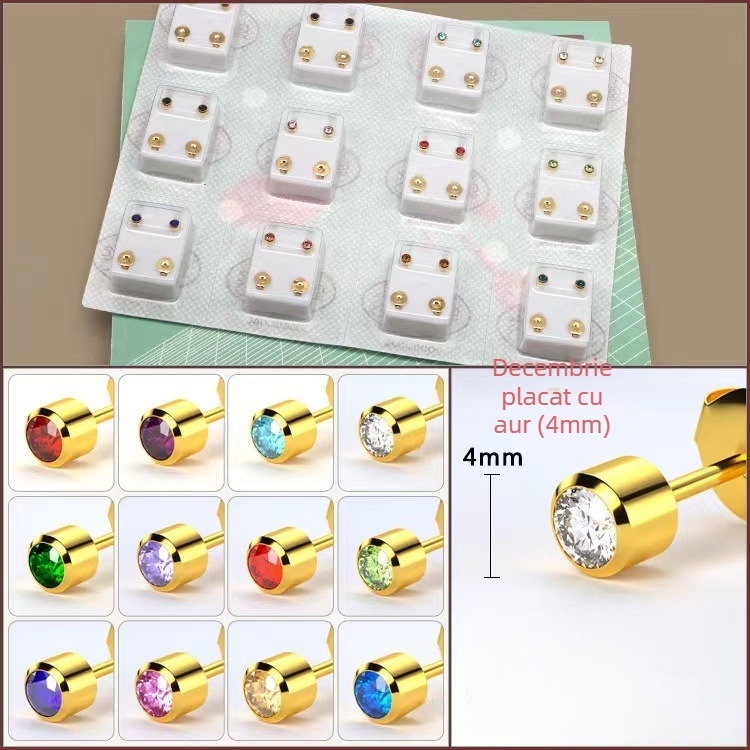 Pistol de piercing pentru ureche – oțel inoxidabil 316, electroplacare, unisex, stil simplu, cerc, inimă, cinci stele