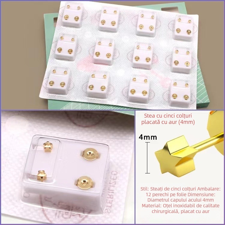 Pistol de piercing pentru ureche – oțel inoxidabil 316, electroplacare, unisex, stil simplu, cerc, inimă, cinci stele