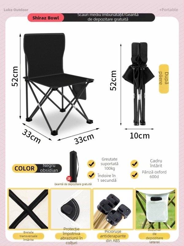 Set masă și scaun pliabil, metal, pentru exterior, camping și călătorii