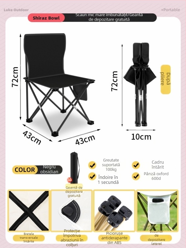 Set masă și scaun pliabil, metal, pentru exterior, camping și călătorii