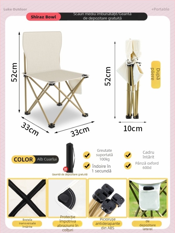 Set masă și scaun pliabil, metal, pentru exterior, camping și călătorii
