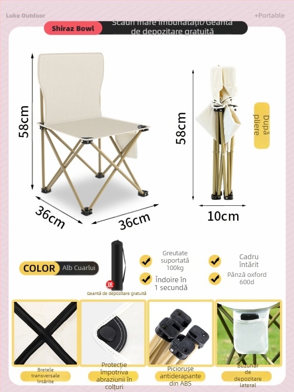 Set masă și scaun pliabil, metal, pentru exterior, camping și călătorii