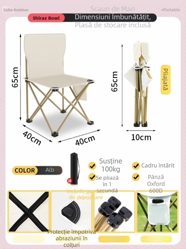 Set masă și scaun pliabil, metal, pentru exterior, camping și călătorii