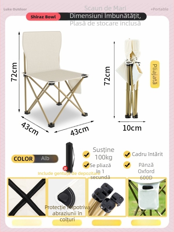 Set masă și scaun pliabil, metal, pentru exterior, camping și călătorii