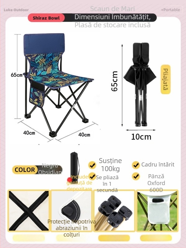 Set masă și scaun pliabil, metal, pentru exterior, camping și călătorii
