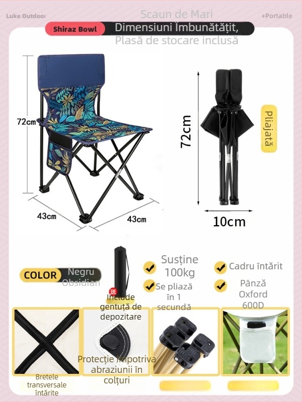 Set masă și scaun pliabil, metal, pentru exterior, camping și călătorii