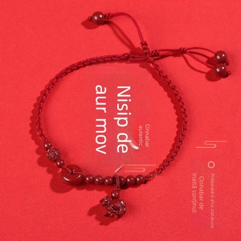 Brățară de gleznă din cinnabar natural, țesută, temă zodiacă, pentru bărbați și femei