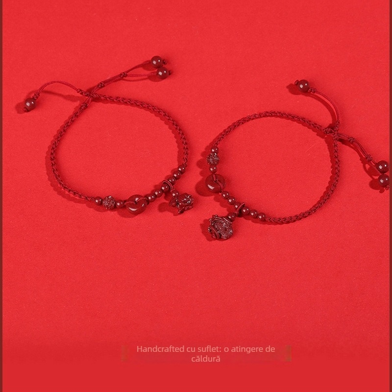 Brățară de gleznă din cinnabar natural, țesută, temă zodiacă, pentru bărbați și femei