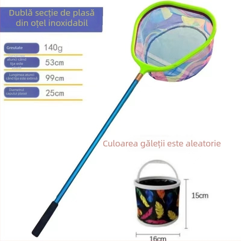 Set de plasă telescopic pentru copii, din oțel inoxidabil, cu ochi fin și densitate înaltă – 5 kg încărcare