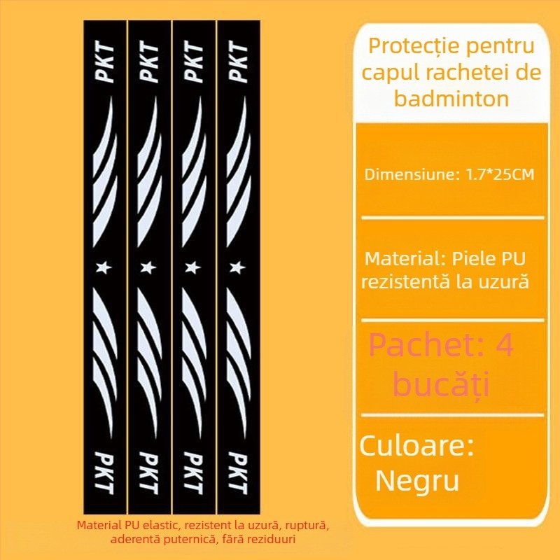 Film protector pentru cadrul rachetei de tenis cu etichetă pe cap – Anti-zgâriere, Anti-coliziune, protejează cadrul de decojirea vopselei