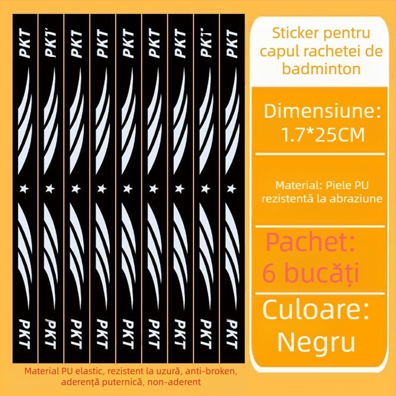 Film protector pentru cadrul rachetei de tenis cu etichetă pe cap – Anti-zgâriere, Anti-coliziune, protejează cadrul de decojirea vopselei